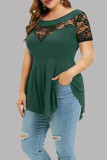 Black Casual Patchwork See-through O Neck T-Shirts