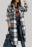 Khaki Casual Plaid Patchwork Cardigan Turndown Collar Outerwear