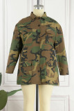 Camouflage Casual Camouflage Print Patchwork Turndown Collar Plus Size Overcoat