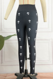 Black Casual Print Patchwork Skinny High Waist Pencil Trousers
