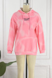 Pink Casual Letter Print Basic Hooded Collar Tops