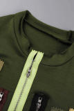 Green Street Solid Zipper Zipper Collar Tops