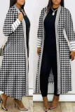 Prendas de abrigo con cuello de cárdigan de patchwork con estampado casual en blanco y negro