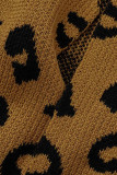 Capispalla con collo a cardigan patchwork leopardato con stampa casual marrone