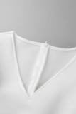 Robes de soirée blanches élégantes à volants en patchwork à col en V