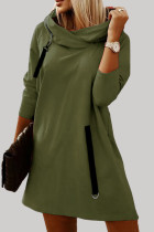Army Green Casual Solid Patchwork Hooded Collar Long Sleeve Dresses