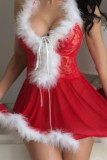 Красное сексуальное однотонное лоскутное белье с перьями на Рождество
