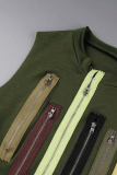 Green Street Solid Zipper Zipper Collar Tops