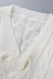 Vestidos de manga longa com decote em V e manga longa branco casual liso vazado