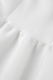 Vestido de noche con cuello en V y volantes de patchwork liso elegante blanco Vestidos