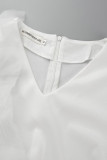 Witte elegante effen patchwork appliqués V-hals jumpsuits