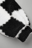 Zwarte sexy casual geruite patchwork driedelige set met lange mouwen