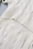 Witte casual effen uitgeholde patchwork jurken met V-hals en lange mouwen