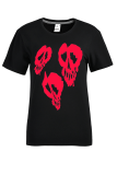 Schwarze Patchwork-T-Shirts mit O-Ausschnitt und Street-Party-Print