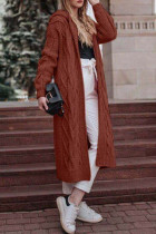 Vêtement d'extérieur à col à capuche en patchwork uni décontracté marron
