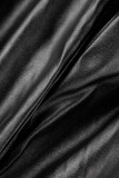Zwart casual effen patchwork met riem hoge taille potlood effen kleur bodems