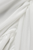 ホワイト カジュアル ソリッド パッチワーク スリット Vネック ロングスリーブ ドレス