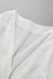 Vestidos casuais brancos de patchwork sólido com fenda decote em v manga longa