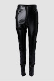 Black Sexy Casual Solid Hollowed Out Patchwork Skinny High Waist Pencil Solid Color Bottoms