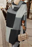 Vêtement d'extérieur à col à capuche et patchwork géométrique décontracté noir