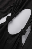 Robes de jupe crayon à col roulé noires sexy solides évidées