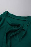 Grünes, lässiges, festes Patchwork mit langen Kleidern mit Schleife und O-Ausschnitt