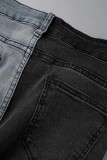 Schwarze, lässige Patchwork-Kontrast-Jeans mit hoher Taille