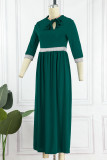 Vestido largo verde casual de retazos sólidos con lazo con cuello en O Vestidos