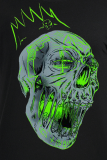Black Street Vintage Print Skull Patchwork T-shirts met O-hals
