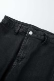 Svart Casual Solid Ripped Patchwork Vanliga jeans med hög midja
