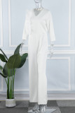 Witte elegante effen patchwork appliqués V-hals jumpsuits