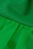 Grön Elegant Solid Patchwork Fyrkantig krage Pennskjolklänningar