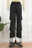 Серые уличные сплошные однотонные брюки в стиле пэчворк с заниженной талией и карманами в стиле пэчворк