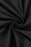 Schwarzes, lässiges, festes, rückenfreies, halblanges Rollkragenkleid mit langen Ärmeln