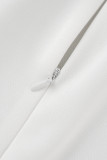 Blanco elegante sólido vendaje patchwork pliegue asimétrico cuello lápiz falda vestidos