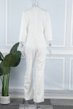 White Elegant Solid Patchwork Appliques V Neck Jumpsuits
