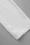 White Elegant Solid Bandage Patchwork Fold Asymmetrical Collar Pencil Skirt Dresses