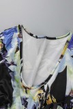 Robes multicolores décontractées à imprimé patchwork col en V et manches longues