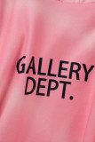 Tops de gola com capuz básico rosa casual com estampa de letras
