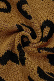 Bruin Casual Print Luipaard Patchwork Vest Kraag Bovenkleding