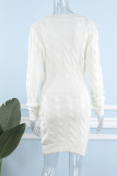 Robes blanches décontractées à manches longues en patchwork à col en V