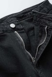 Черные повседневные однотонные рваные джинсы в стиле пэчворк с высокой талией, обычные джинсовые джинсы