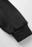 Colarinho com capuz preto casual estampado de letras manga longa duas peças