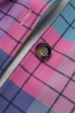 Meerkleurige casual geruite patchwork-tops met kraag en kraag
