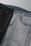 Black Casual Patchwork Contrast High Waist Regular Denim Jeans