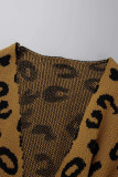 Capispalla con collo a cardigan patchwork leopardato con stampa casual marrone
