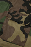 Camouflage Lässiger Camouflage-Print Patchwork-Umlegekragen Mantel in Übergröße