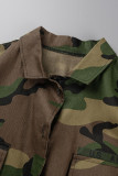 Camouflage Casual Camouflage Print Patchwork Turndown Collar Plus Size Overcoat