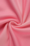 Tops de gola com capuz básico rosa casual com estampa de letras