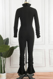 Black Street Solid Patchwork Skinny Jumpsuits med turtleneck